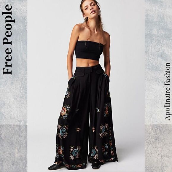 FREE PEOPLE FLORENCE EMBROIDERED PANTS SIZE 10 NWT - Picture 3 of 10